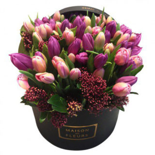 Букет тюльпанов, розовые тюльпаны, фиолетовые тюльпаны, Maison des Fleurs
