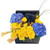 Букет желтых роз, гортензии, Maison des Fleurs, цветы в коробке